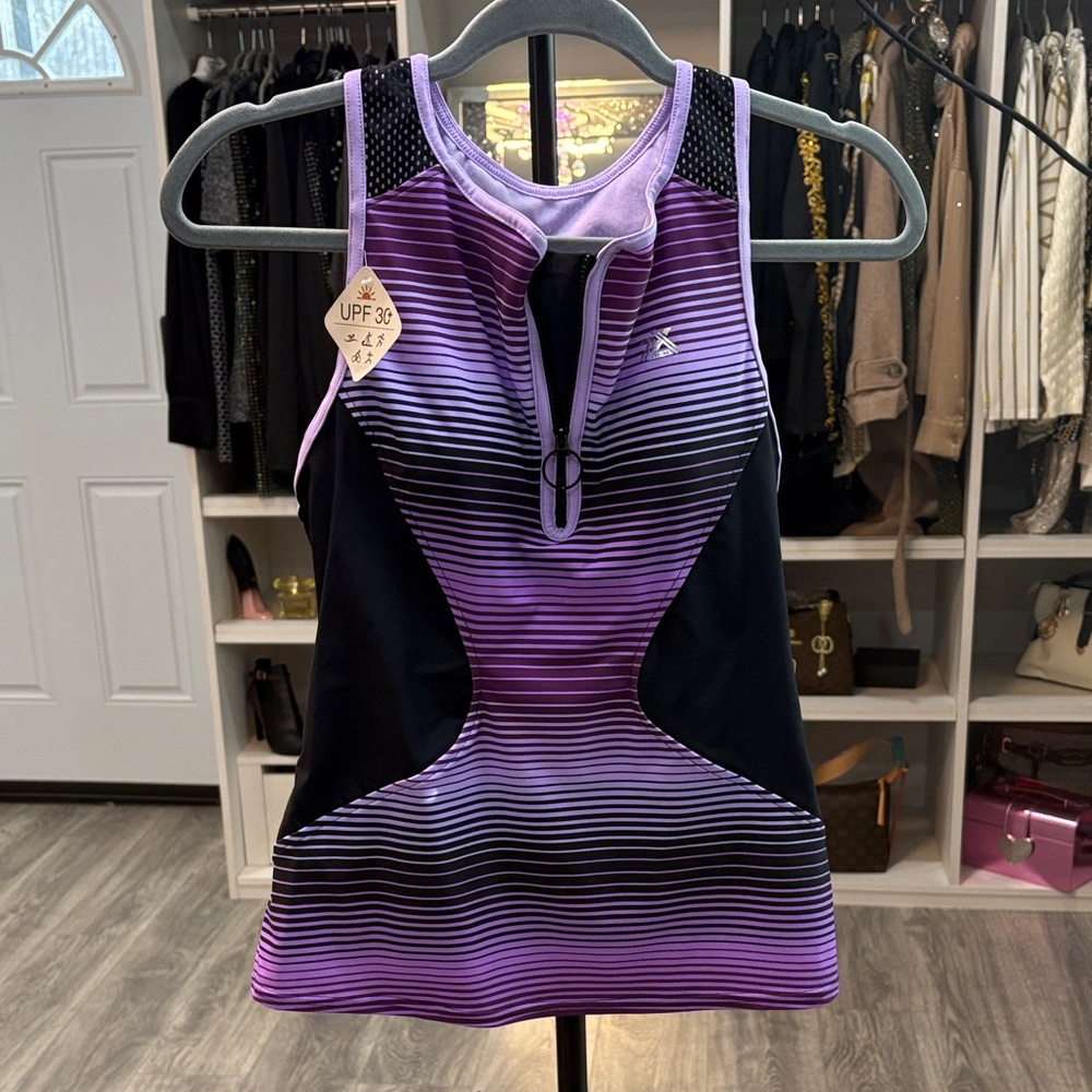 Purple and Black Sleeveless Swim Top